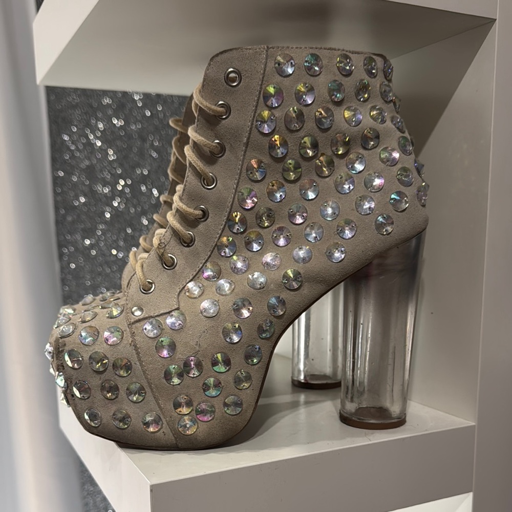 Jeffrey Campbell Tan Studded Heels with Lucite Platform